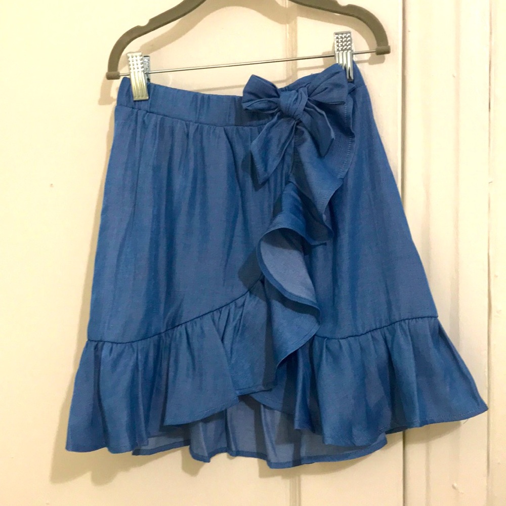 NWOT - Toddler Faux Denim Ruffle Hem Skirt with Bow Accent